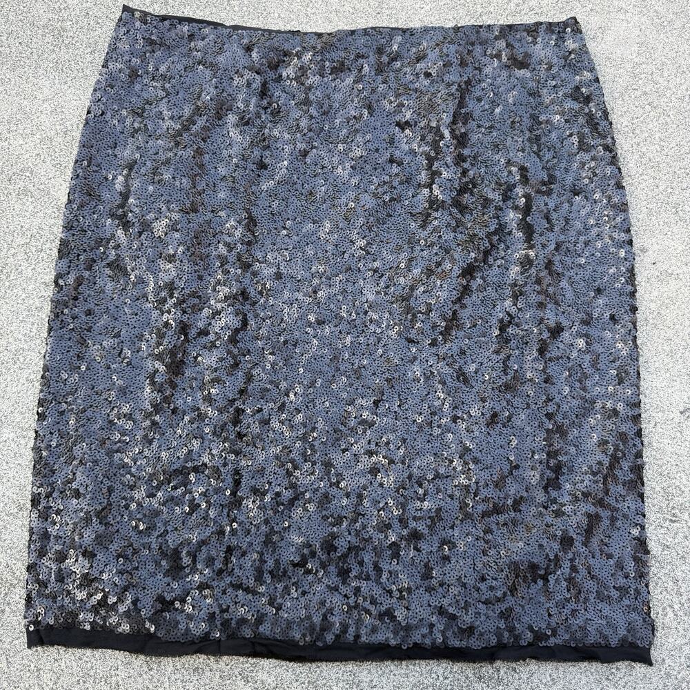 Talbots Sequin Silk Pencil Skirt Womens 16 Black Lined Cocktail Evening